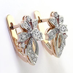 14k Rose & White Gold Diamond Fleur de Lis Earring