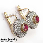 Russian Style Diamond & Ruby Earrings 585