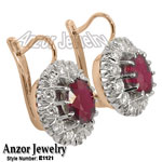 Russian Style Earrings Ruby and Diamond 14K 585