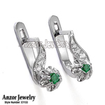 Russian Style Diamond & Emerald Earrings 14k Gold