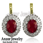 Russian Jewelry Ruby & Diamond Earrings 18K 750