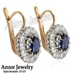 Russian style Sapphire and Diamond Earrings 14K