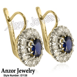 Russian Jewelry Sapphire & Diamond Earrings 14K