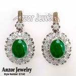 Russian Style Diamond Emerald Earrings 14k gold