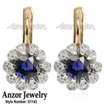 Russian Style Earrings Sapphire Diamond 14k Gold