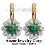 Russian Style Emerald Diamond Earrings 14k Gold