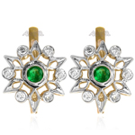 Russian Style Diamond & Emerald Earrings 585 14k