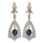 Russian Style Sapphire Diamond Earrings 14K 585