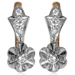 14k Gold Diamond Earrings old Russian styl Jewelry