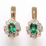 Russian Style Emerald & Diamond Earrings 585