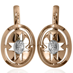 Russian Style White Sapphire Gold Earrings 14k
