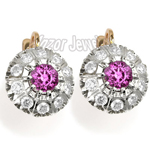 Russian Style Pink and White Sapphire Earrings 585