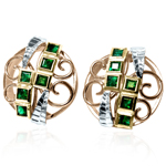 Russian style Princess Cut Emerald Earrings 14k