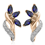 Russian Style Sapphire and Diamond Earrings 14K