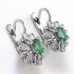 Russian Style Diamond Emerald Earrings 14k Gold