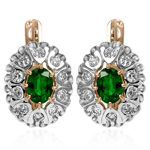 Russian antique Style Diamond emerald Earring 585