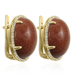 14k Gold Pave Setting Diamond Gold Stone Earrings