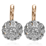Russian style flower diamond Earrings 14K gold 585