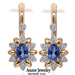 Russian Style Diamond Sapphire Earrings 585 F SI1