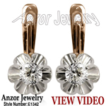 Russian Style White Sapphire GOLD Earrings 14k