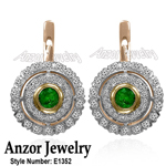 Russian style Emerald and Diamond Earrings 14K