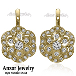 Pave Flower European style Diamond Earrings 14k