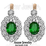 Russian Jewelry Emerald & Diamond Earrings 14K