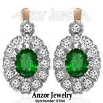 Russian style Emerald & Diamond Earrings 14K