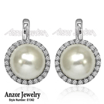 Russian style Diamond Pearl Earrings 14k Gold