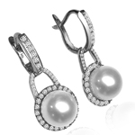 Russian style Diamond Pearl Earrings 14k Gold
