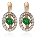 Russian Jewelry Emerald & Diamond Earrings 14K