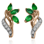 Russian style Emerald & Diamond Earrings 14K 585