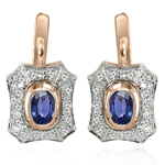 Russian Style Sapphire Diamond Earrings 14K