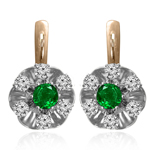 Russian Style Genuine Emerald Diamond Earrings 585