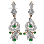 Russian Style Diamond & Emerald Earrings in 14k