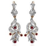 Russian Style Diamond & Ruby Earrings in 14k