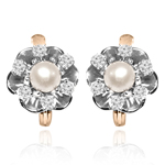 14k W&Y Gold Russian style Diamond Pearl Earring