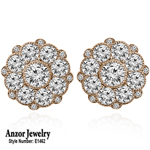 14k Rose Gold Flower Design Diamond Earrings