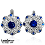 Russian Style Sapphire Diamond flowe Earrings 14k