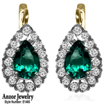 14K Gold Lab Created Emerald Diamond Earrings