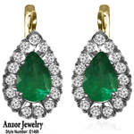 14K Gold Genuine Emerald Diamond Earrings