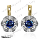 14k Gold Genuine Sapphire Diamond Flower Earrings
