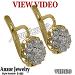 14k Gold Russian Vintage Style Diamond Earrings