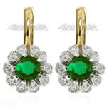 Russian Style Emerald Diamond Earrings 14k Gold