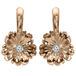 14k Gold Genuine Diamond Flower Earrings