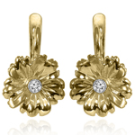 14k Gold Genuine Diamond Flower Earrings F VS-1