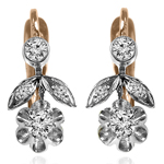 14k Gold Genuine Diamond Russian Style Earrings