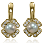 Russian Style Diamond Pearl Earrings 585 14k