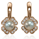 Russian Style Diamond Pearl Earrings 585 14k