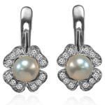 Russian Style Diamond Pearl Earrings 585 14k